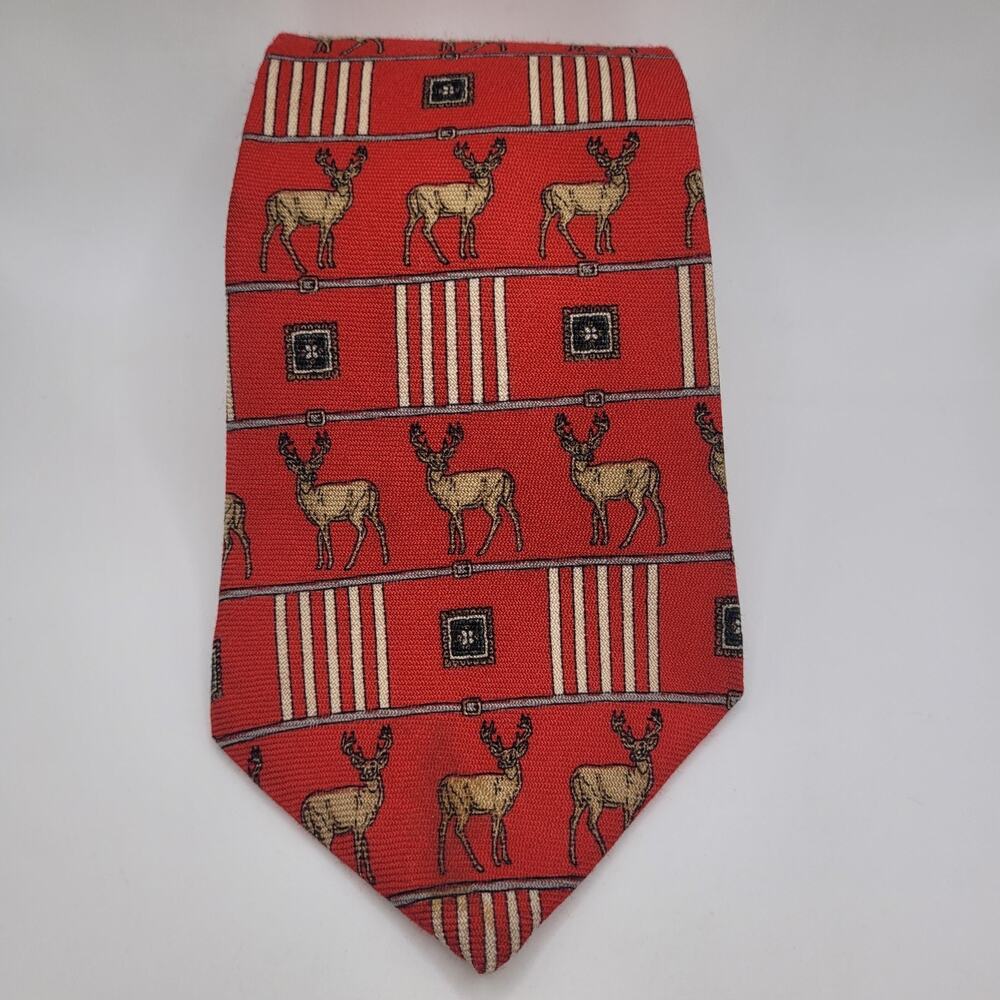 Vintage Evan Picone Tie Wool Red‎ Deer Wildlife Hunting Polyester Necktie USA